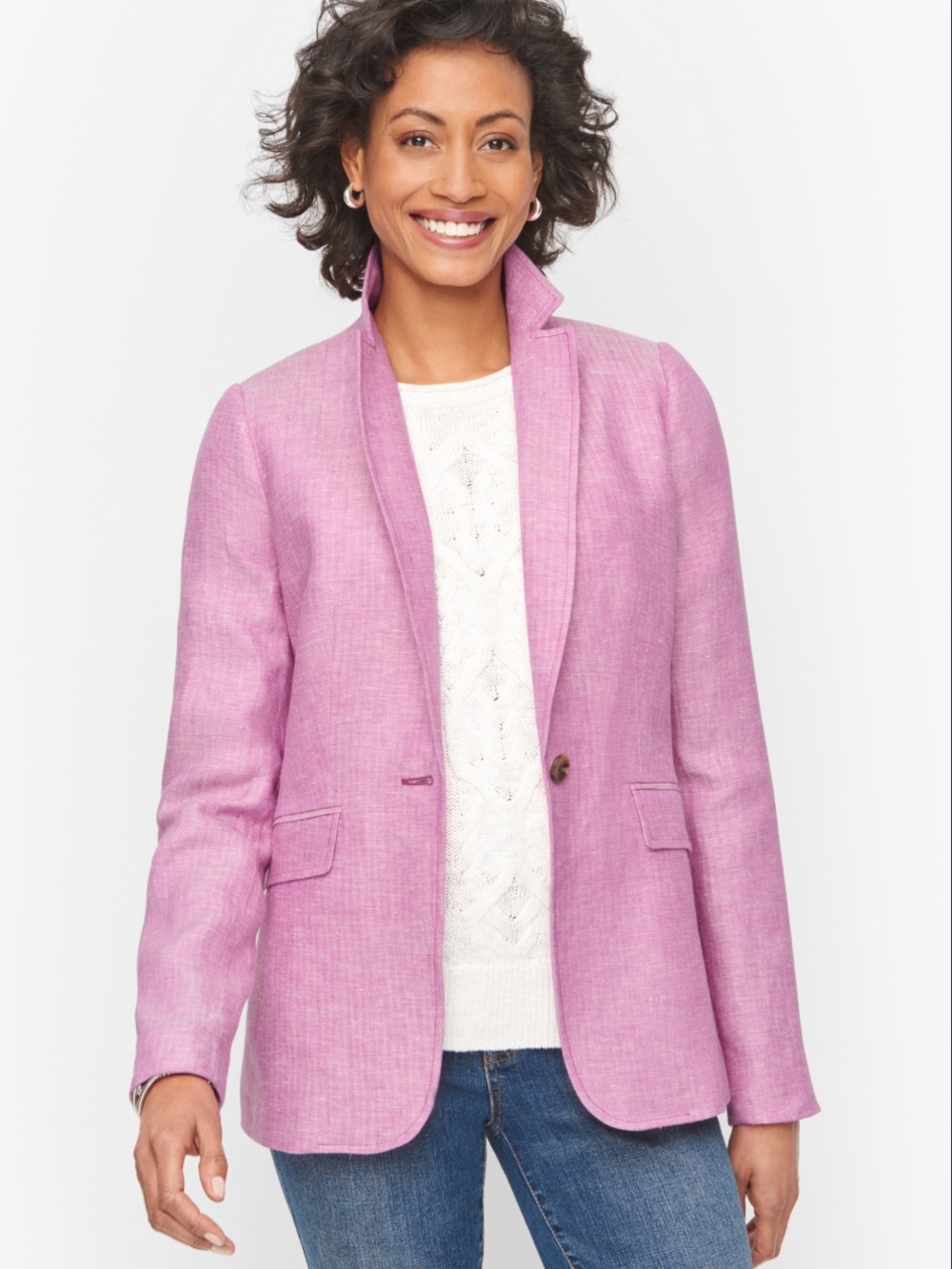 Talbots Women’s pink linen herringbone blazer size 12